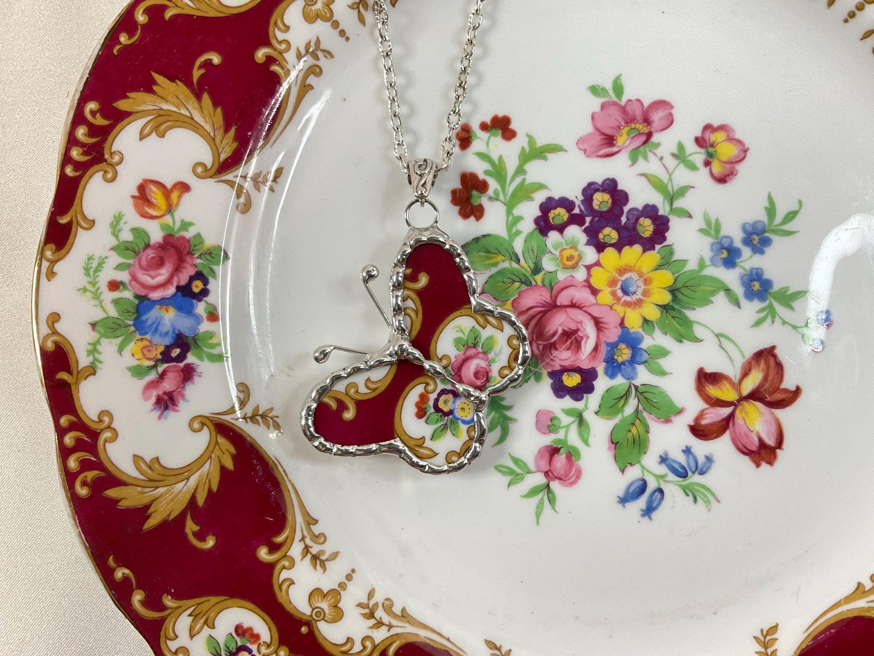Lady Fayre - Whimsical Butterfly! Broken China Butterfly Necklace
