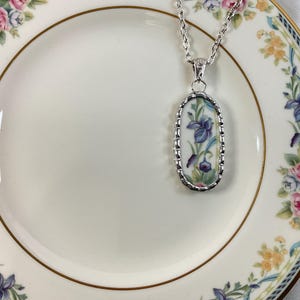 Purple Iris! Broken China Oval Necklace