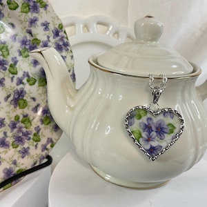 Violets in Bloom! Broken China Heart Necklace