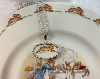 Bunnykins! Broken China Oval Necklace