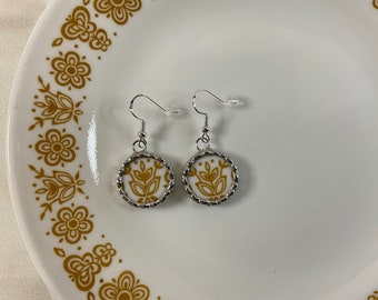 Butterfly Gold! Broken China Circular Earrings