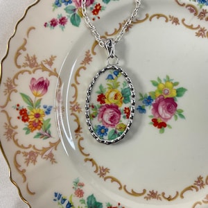Vibrant Bouquet! Broken China Oval Necklace