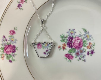 Hanging Flower Basket! Broken China Flower Basket Necklace