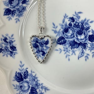 Beautiful Blue! Broken China Heart Necklace