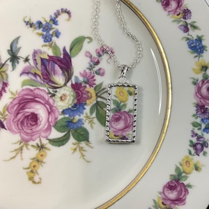 Beautiful Bouquet! Broken China Rectangular Necklace