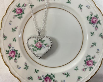 Radiant Rose! Broken China Heart Necklace