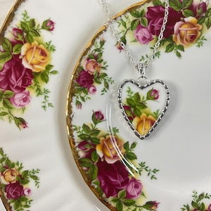 Old Country Roses! Broken China Heart Necklace