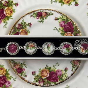Old Country Roses Bracelet: Broken China Bezeled Design