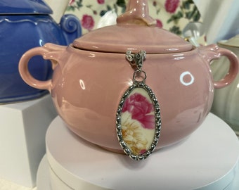 Roses! Broken China Oval Necklace