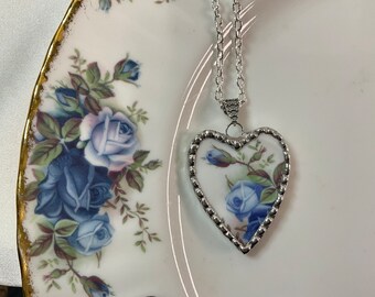 Moonlight Rose! Broken China Heart Necklace