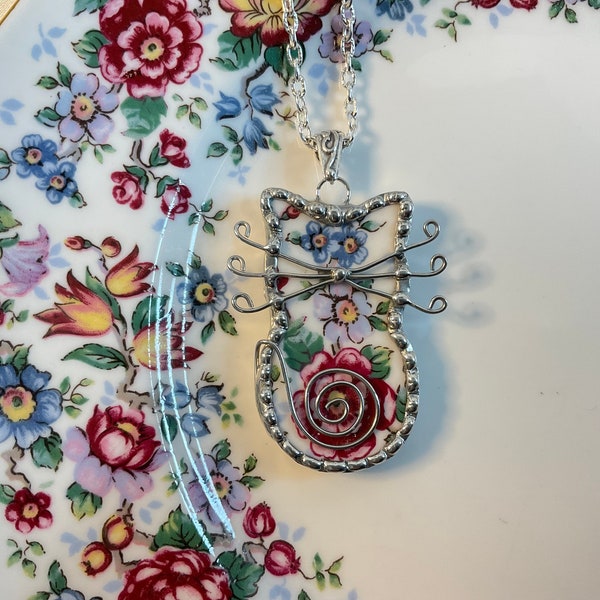 Whimsical Kitty! Broken China Cat Necklace