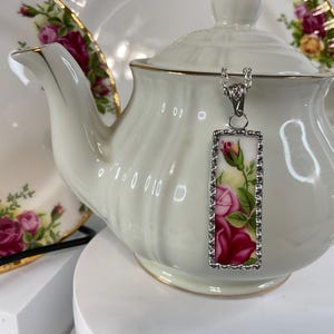 Old Country Roses! Broken China Rectangular Necklace
