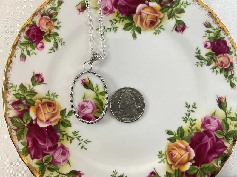 Old Country Roses Broken China Oval Necklace image 6