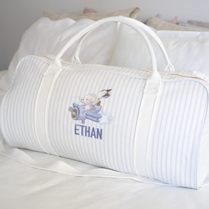 Children Personalised Bag /Duffle Bag/Children Gifts/Monogrammed Weekender Bags/Baby Bag/Hospital Bag /Personalized Gift/ Length 57cm LARGE Soft Blue Stripe