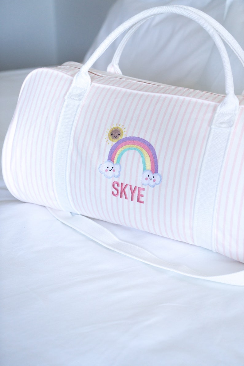 Children Personalised Bag /Duffle Bag/Children Gifts/Monogrammed Weekender Bags/Baby Bag/Hospital Bag /Personalized Gift/ Length 57cm LARGE Soft Pink Stripe