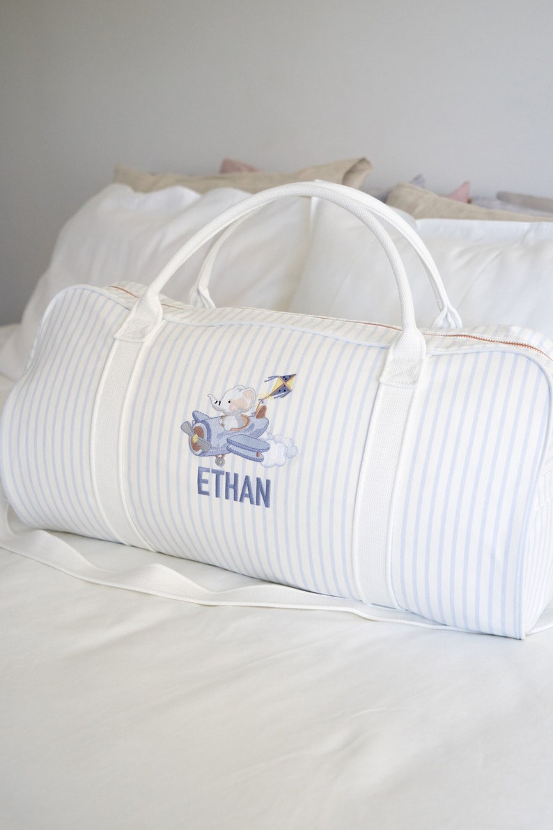 Children Personalised Bag /Duffle Bag/Children Gifts/Monogrammed Weekender Bags/Baby Bag/Hospital Bag /Personalized Gift/ Length 57cm LARGE Soft Blue Stripe