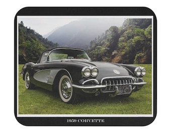Alfombrilla de ratón con diseño de Corvette clásico de 1959 / Alfombrilla de escritorio retro vintage con diseño de automóvil.