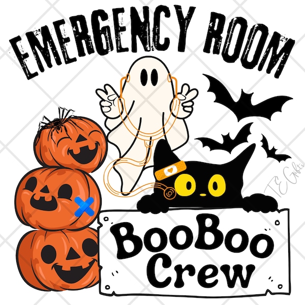 PNG Emergency Room Halloween T- Shirt for the Team - Booboo Crew Pumpkin, Ghost ER Nurse,  Instant Digital PNG File Only