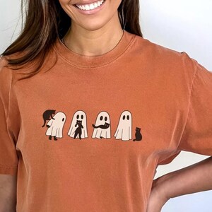 Cute Ghost and Black Cat Halloween Shirt, Spooky Season Ghostie Tee, Kawaii Halloween Cat Shirt, Funny Matching Ghost Cat Shirt