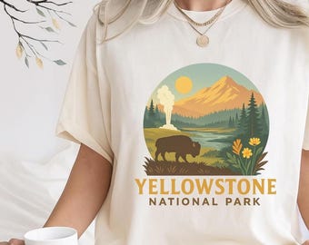 Yellowstone National Park Shirt | Vintage Bison Graphic Tee | Retro Hiking Adventure T-Shirt
