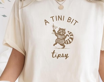 A Tini Bit Tipsy Raccoon Shirt, Funny Cocktail Animal Tee, Vintage Martini Party Shirt, Drinking Humor Shirt, Woodland Bar Tee