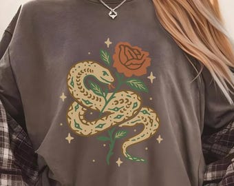 Vintage Snake and Rose Shirt, Retro Tattoo Style Tee, Boho Serpent Floral Shirt, Witchy Aesthetic Graphic T-Shirt