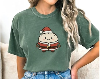 Cute Santa Dumpling Christmas Shirt, Kawaii Holiday Foodie Tee, Funny Asian Food Lover Gift, Festive Holiday Shirt