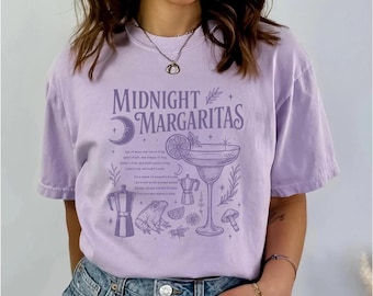 Maglietta da cocktail stregato "Midnight Margaritas", maglietta retrò spettrale di Halloween con margarita per donna, margarita di mezzanotte, maglietta da cocktail stregato,
