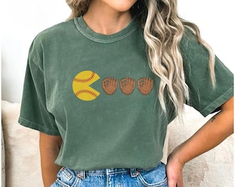 Softball Pacman Shirt, Funny Softball T-Shirt, Cute Sports Shirt, Softball Player Gift, Game Day Softball Tee