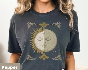 Retro Sun and Moon Shirt | Vintage Celestial T-Shirt | Boho Astrology Graphic Tee | Cosmic Astronomy Top | Aesthetic Comfort Colors® Tee