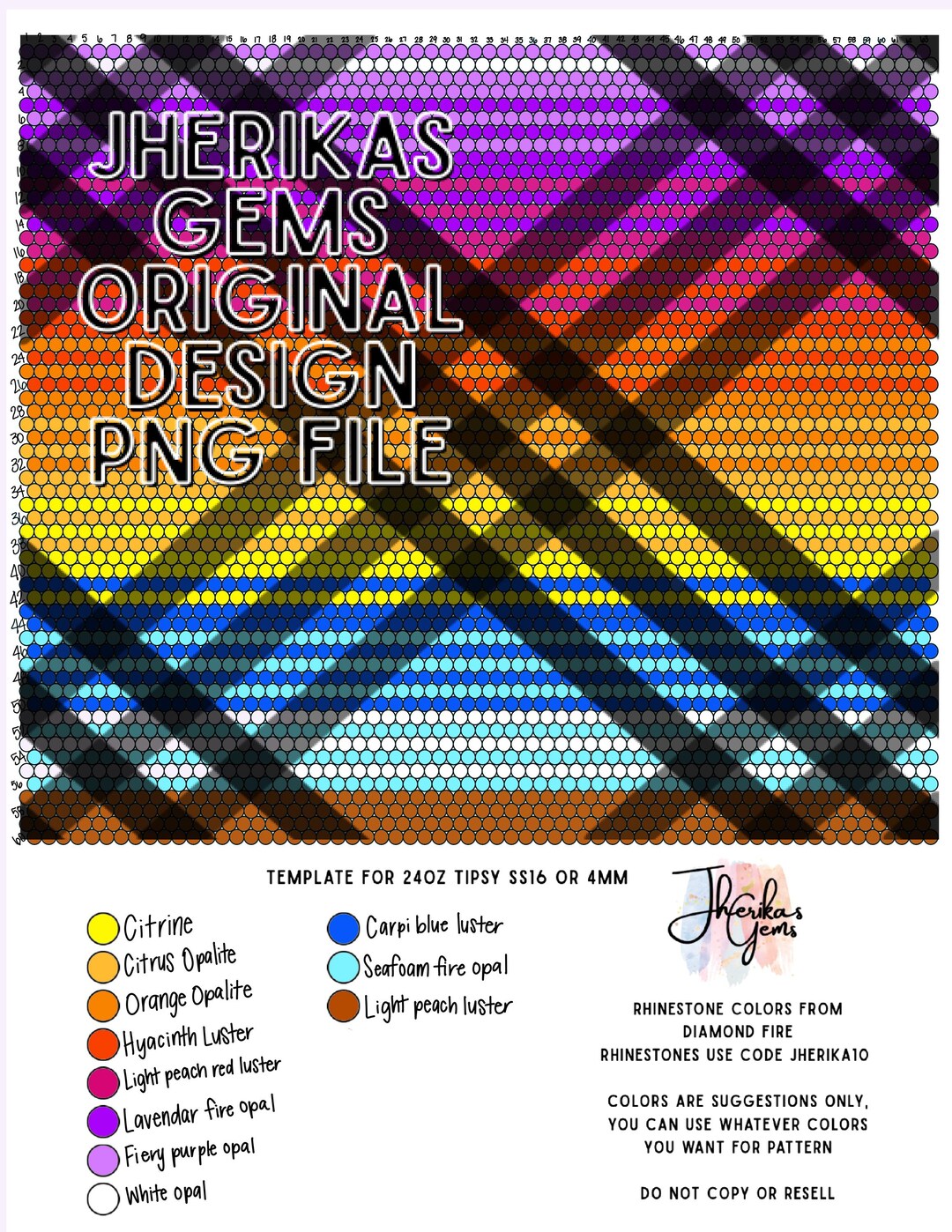 Sunset Beach Rhinestone Pattern Template 24oz SS16 63×60 - Etsy
