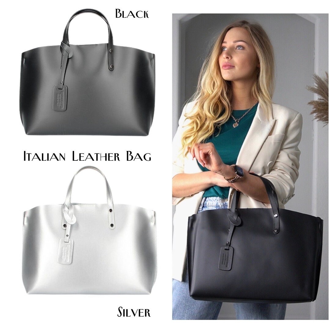Extra Large Genuine Leather Italian Tote Bag , Oversized Shopper Bag