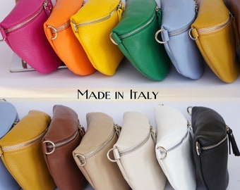 Koeienhuid lederen heuptasje in geschenkverpakking, Italiaanse crossbody tas, lederen ruime riemtas, lederen heuptas, buiktas gemaakt in Italië, kleine portemonnee