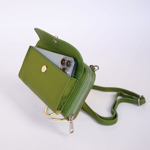Portefeuille en cuir avec support pour téléphone | Portefeuille en cuir avec bandoulière | Porte-monnaie portefeuille | Pochette portefeuille, sac en cuir véritable italien