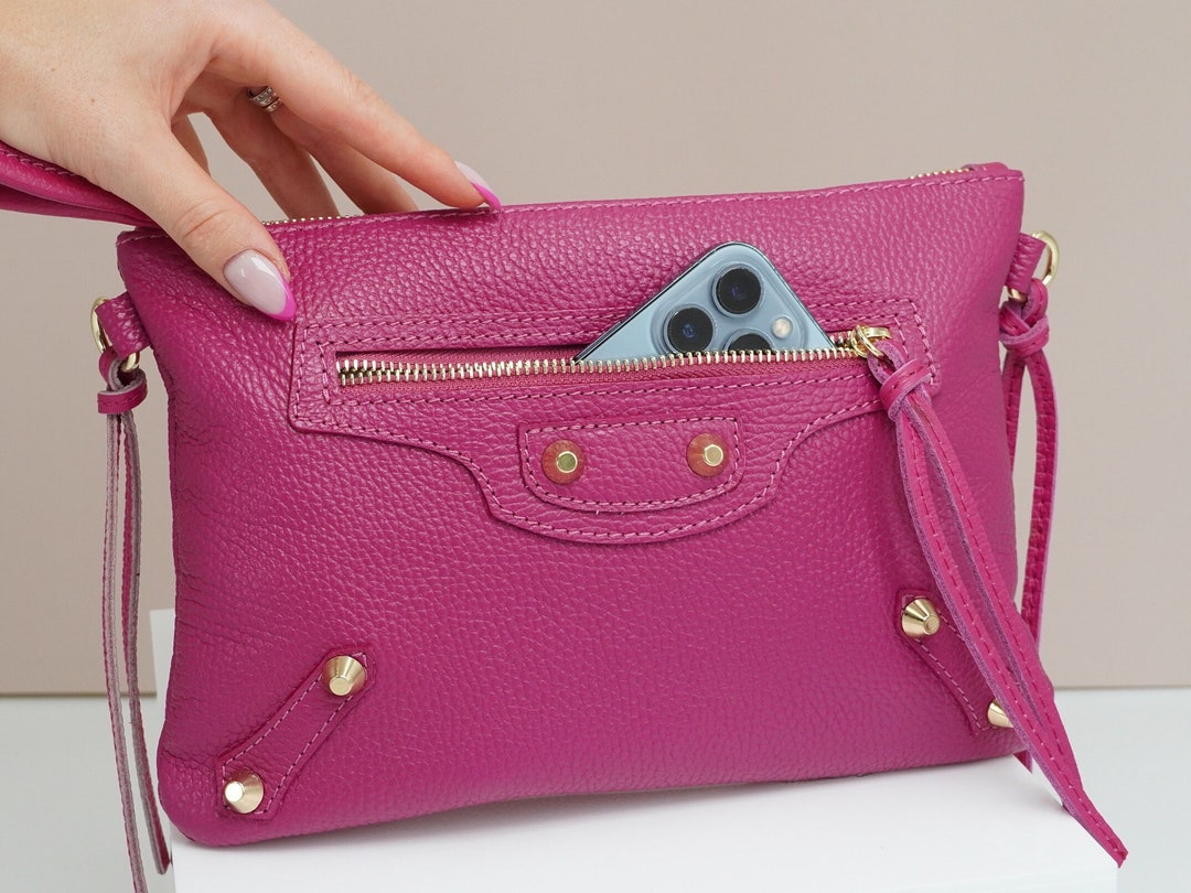 Leather Italian Clutch, Medium Sturdy Leather Purse, Women Bracelet Bag