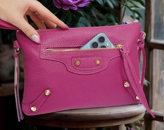 Italian Leather Bracelet Clutch, Evening Bag, Made in Italy