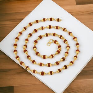 Rudraksha Crystal Bead Necklace mala in Golden Cap Design for Men and Women