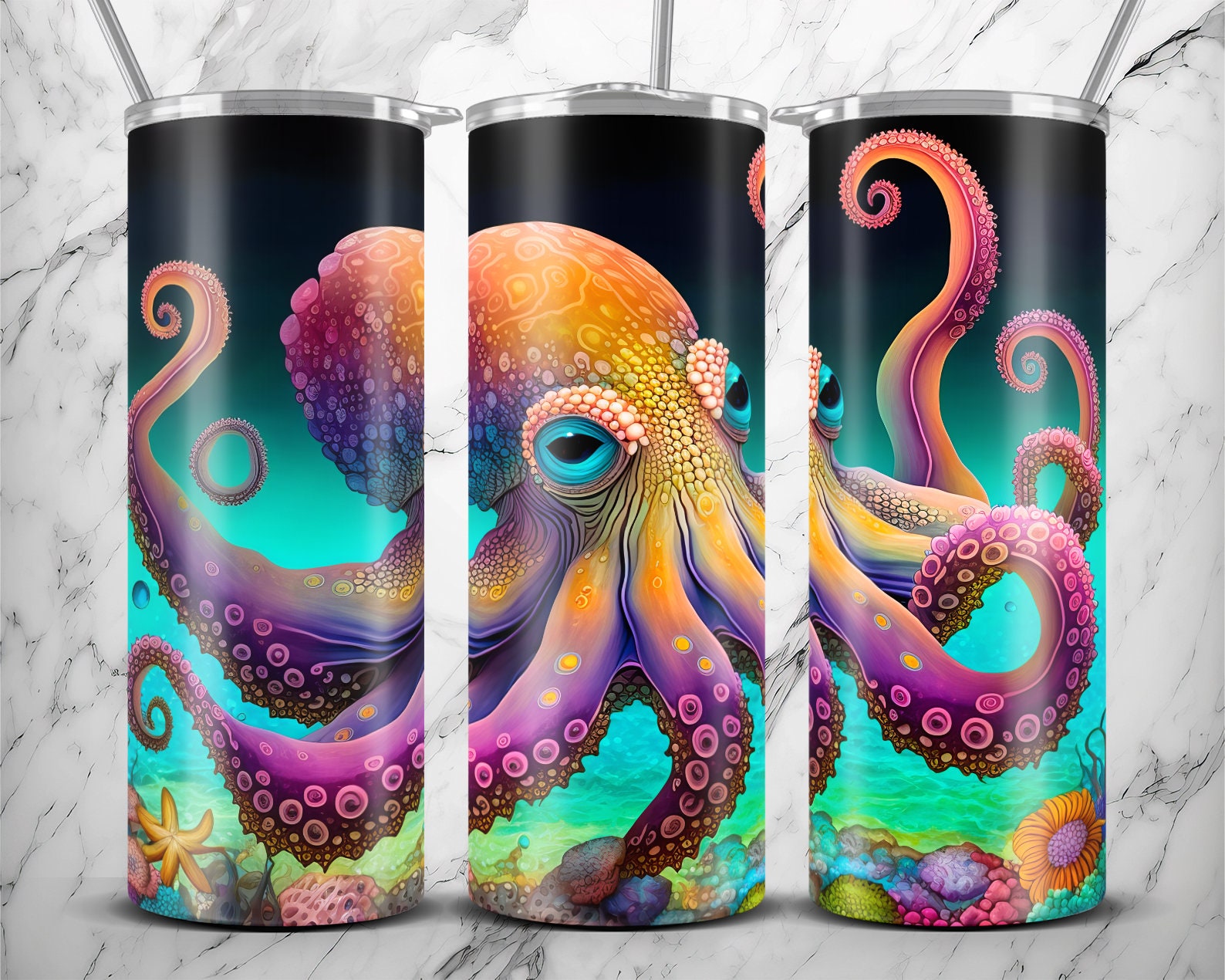Octopus Tumbler Wrap Octopus Straight Tumbler Wrap PNG Colorful Octopus ...
