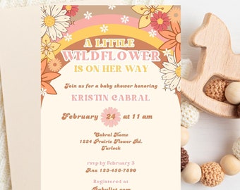 Retro Wildflower Baby Shower Invitation (Digital Download)