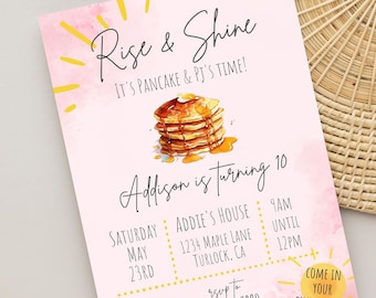 Pfannkuchen & Pyjama Party Einladung: Rise and Shine Theme (Digitaler Download)