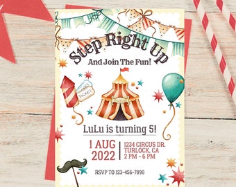 Circus Birthday Invitation: Editable Carnival Theme (Digital Download)