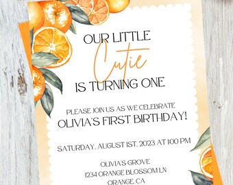 Little Cutie First Birthday Invitation Template (Digital Download)