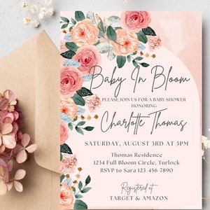 Baby in Bloom Shower Invitation, Sprinkle Invitation, Bloom Baby Theme Shower, Sprinkle Baby Shower, Girl Baby shower Invite