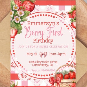 Berry First Birthday Invitation, Berry Sweet First Birthday Invite, Strawberry Birthday Invitation, Strawberry Invitation