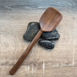 Angled walnut cooking spoon - 12&quot;