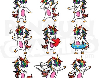 Unicorn Clipart Digital Downloads, 9 Cute Unicorns Illustrations Bundle (JPEG, PNG, Al Files)