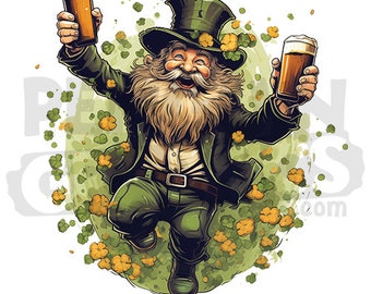 St. Patrick's Day Leprechaun w/ Beer T-Shirt Design Digital Downloads, Cool Saint Patrick's Day Printable, St. Patrick's Day Clipart