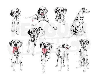 Dalmatian Dogs Clipart Digital Downloads, 9 Dog Illustrations Bundle (JPEG, PNG, Al Files)