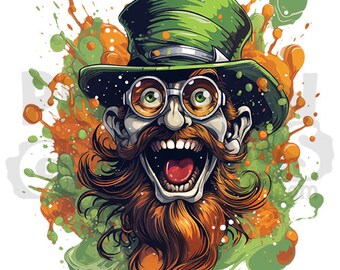 St. Patrick's Day Crazy Leprechaun T-Shirt Design Digital Downloads, Cool Saint Patrick's Day Printable, St. Patrick's Day Clipart