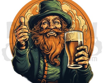 St. Patrick's Day Leprechaun w/ Beer T-Shirt Design Digital Downloads, Cool Saint Patrick's Day Printable, St. Patrick's Day Clipart